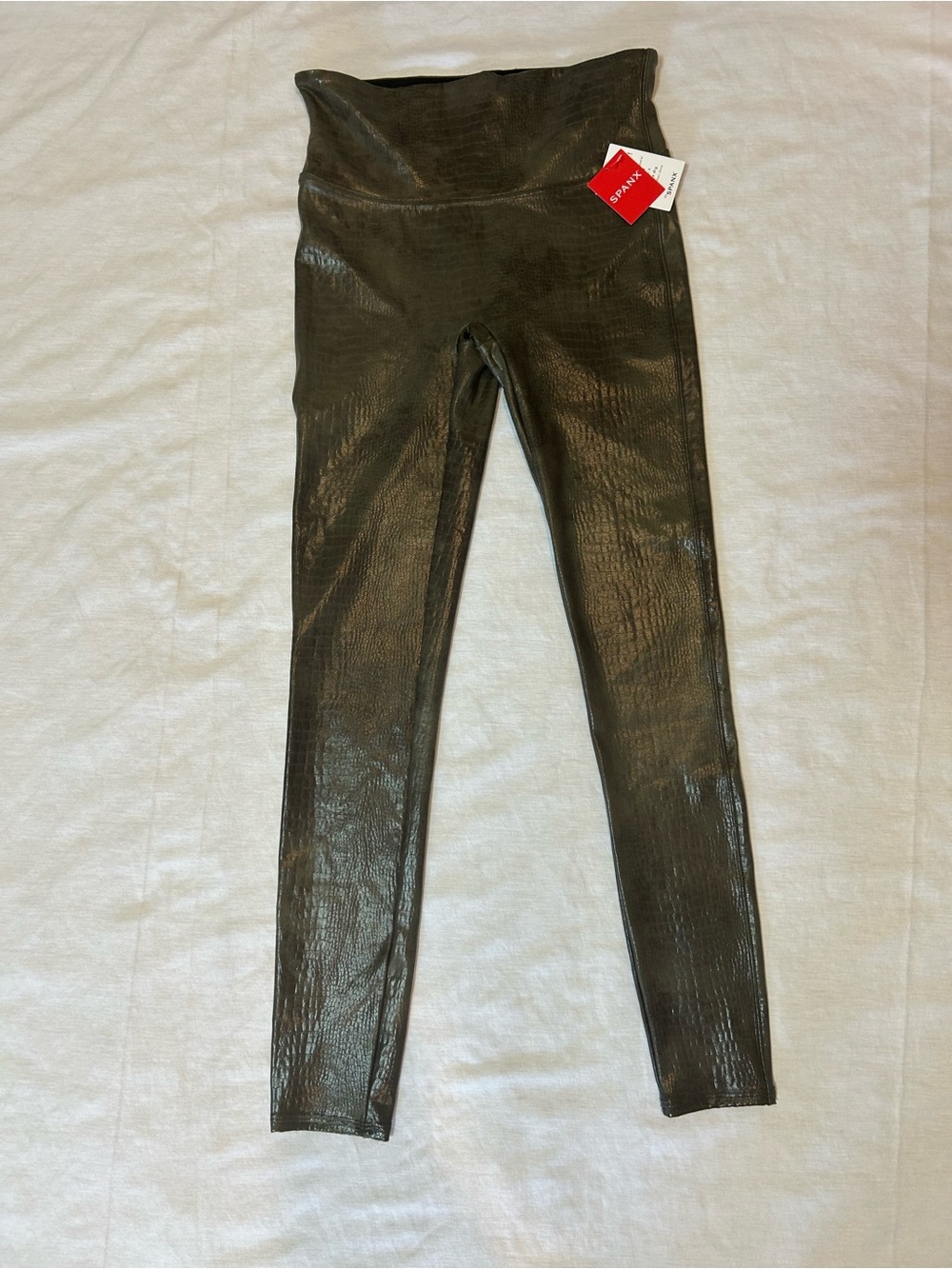 SPANX Faux Leather croc shine leggings - Olive NWT MED